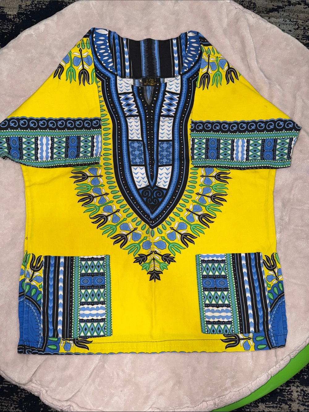 Bright Yellow Dashiki-Inspired Short Sleeve Tunic Top